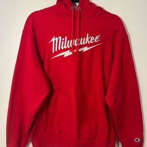 Milwaukee Power Tools Champion Reverse Weave Sweatshirt Mens Medium Red Heavy